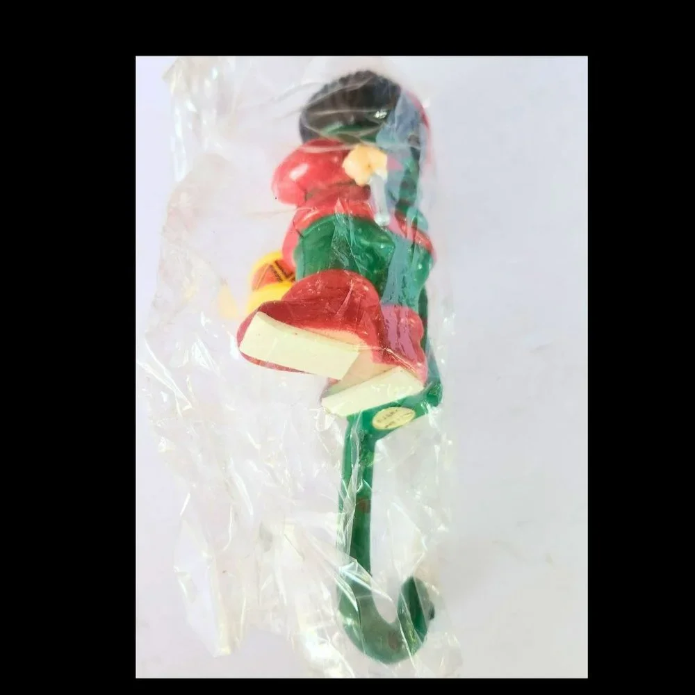 3 Vintage J.S.N.Y. Co. Plastic Santa Elves Christmas Shelf Sitter Stocking Hooks